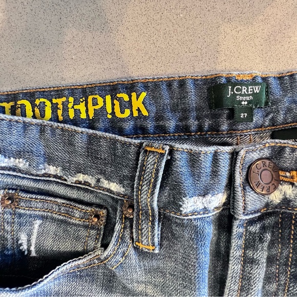 J. Crew Stretch Distressed Toothpick Jeans Sz 27 - Picture 5 of 10